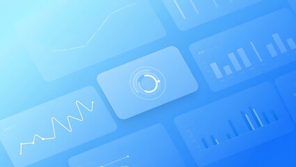 Business data analysis and statistics concept showing graphical charts on a blue background