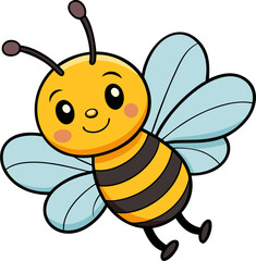 Buzzy cartoon bee character flying in the air in hand sketch style vector