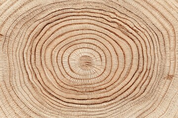 Fototapeta premium Tree Rings: A close-up view of a freshly cut tree stump, revealing its intricate rings, an emblem of time, growth, and the quiet strength of nature. 