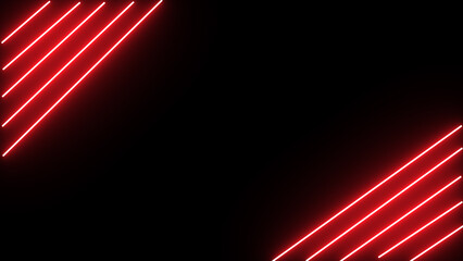 Horizontal neon line from right to left on black screen. Abstract glowing neon lights blinking lines 