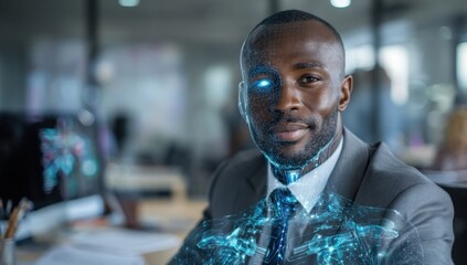 Artificial intelligence executive wearing suit technology concept