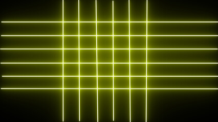 Horizontal neon line animation moving from right to left on black screen. Abstract glowing neon lights blinking lines moving animation.
