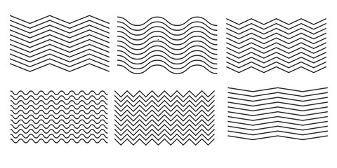 Waves line set. Wave ornament pattern. Set of wavy zigzag lines. Wave thin line background. Vector zigzag and wavy horizontal underline. Vector illustration  Eps 10