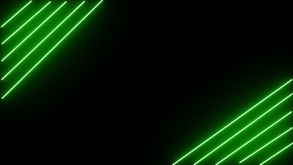 Horizontal neon line from right to left on black screen. Abstract glowing neon lights blinking lines 