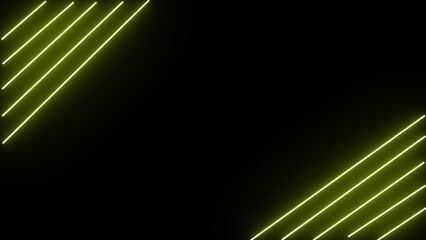 Horizontal neon line from right to left on black screen. Abstract glowing neon lights blinking lines 