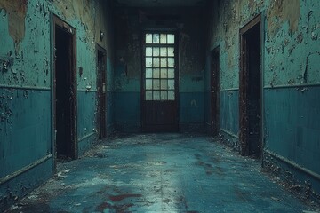 Obraz premium Abandoned psychiatric hospital interior slung derelict forsaken outcast