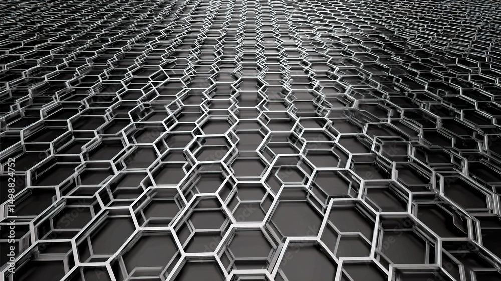 Poster grayscale abstract hexagonal mesh pattern with depth and texture