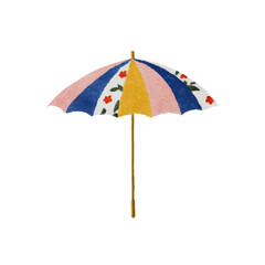 Obraz premium Summer Sun Shield: A vibrant parasol offers a stylish refuge from the sun, showcasing a playful array of colors and a cheerful pattern for those sunny days.