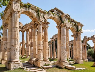 Fototapeta premium Ruins of a Historic Roman Building with Decorative Columns