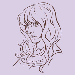 portrait of a girl with long hair vector for card decoration illustration