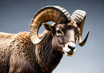  Close Up Of A Large Ram With Curled Horns Facing Camera With Dark Background