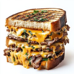 Grilled cheese steak sandwich isolated on white background
