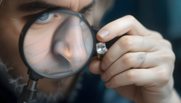  Save to Library
 Download HD Preview
 Find Similar
 
File #:  1453791937
Close up of male jeweler examining expensive diamond ring through magnifying loupe. Professional appraiser checking value, cla