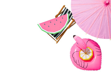 Bright and cheerful summer items perfect for vacation relaxation, isolated on white, PNG