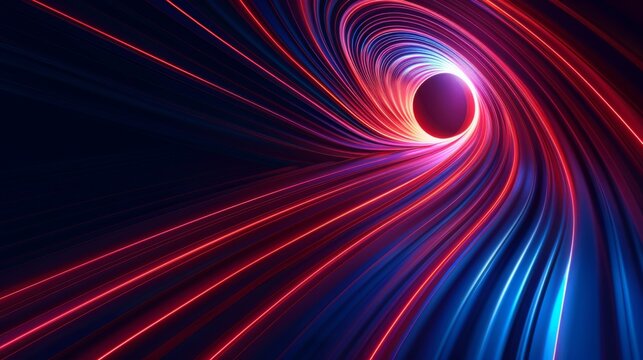 Bold, sweeping business lines in neon red and sapphire blue creating a vortex effect over a dark gradient, exuding dynamism and futuristic appeal, perfect for startup 9