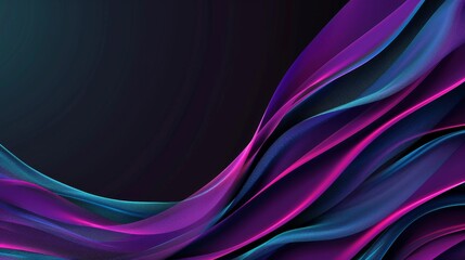 Dynamic, asymmetrical business lines in deep purple and bright teal, arching fluidly over a dark charcoal backdrop, exuding energy and innovation while providing ample copy 