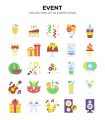 25 Event Icons. Vibrant Flat Design for Party. Celebration. and Festive Occasions