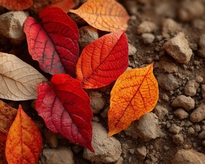 Red and Orange Autumn Leaves on Brown Soil