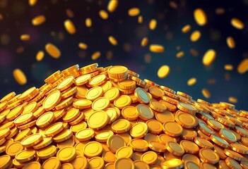 Pile of gold coins, overflowing, vector illustration,   gold coins,  currency