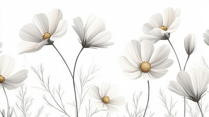 Elegant White Flowers on a Soft White Background for Design