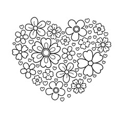 Cute heart-shaped flower line art for coloring page
