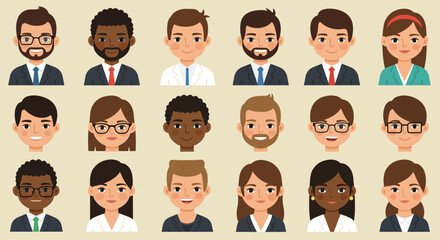 Diverse Cartoon Business Professionals A Collection of Stylized Headshots