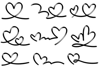 手書きのハート、デコレーション素材のセット