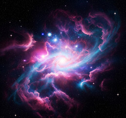 Colorful Space Nebula Digital Art – Pink, Purple, Blue Swirls with Stars and Cosmic Depth