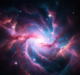 Colorful Space Nebula Digital Art – Pink, Purple, Blue Swirls with Stars and Cosmic Depth