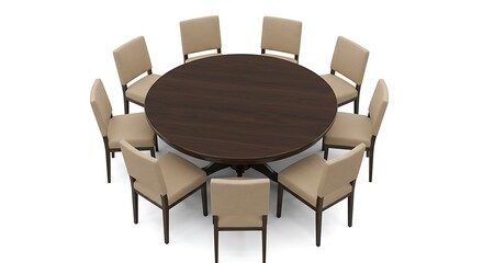 Round conference table with beige chairs