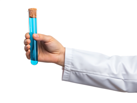 hand holding a test tube with liquid slices of bread isolated on white background PNG