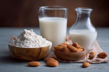 Almond milk, flour, and almonds