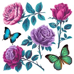 High-Quality unique Flower and Butterfly Illustration