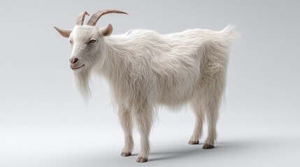 Fototapeta premium White Goat Standing on White Background