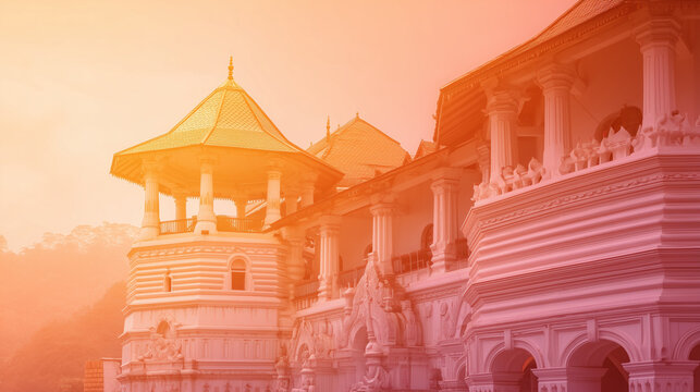Festival of the Tooth, Sri Dalada Maligawa temple in Kandy, golden and white hues