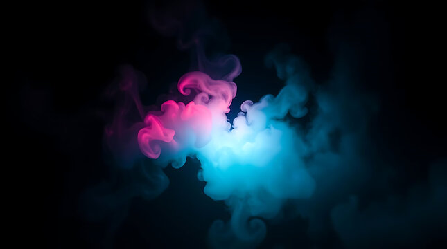 Abstract Colorful Smoke Texture Pink and Blue Vapor Swirls on Black Background