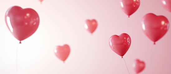 Floating heart-shaped balloons in soft pink background for romantic celebrations
