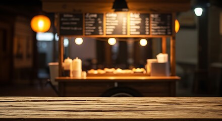Food Truck with Menu and Lights in a Cozy Setting