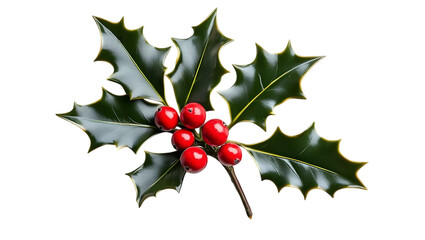 Holly with Red Berries on Transparent Background
