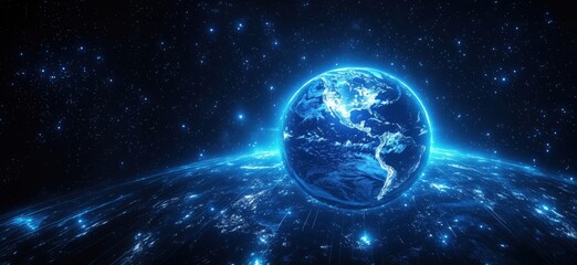 Obraz premium Stunning view of Earth from space with glowing blue atmosphere and starry background