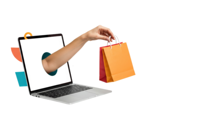 Laptop delivers shopping bags digitally