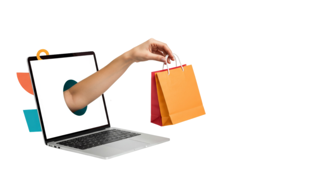 Laptop delivers shopping bags digitally