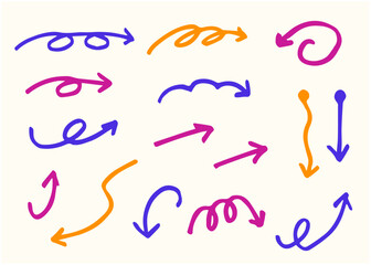 ベクターのペンの手書きの矢印セット (カラー)