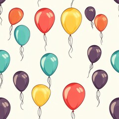 Colorful balloons floating in a whimsical pattern.