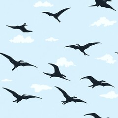 Obraz premium Silhouetted birds flying against a sky backdrop.