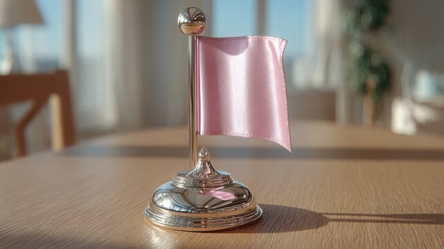 A pink flag positioned on a table indicating a conceptual representation of market zones and economic exhaustion