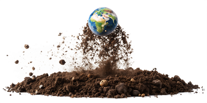 Earth falling into soil pile isolated on a white background png ai generated