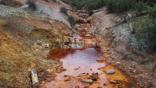 Rio Tinto river in Andalucia, Spain. Amazing red river nearby Sevilla. High quality 4k footage