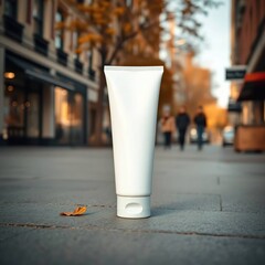 Blank White Tube Packaging Mockup Urban Street Scene