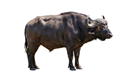 Fototapeta premium African Buffalo Side Profile: Bossed Horns, Thick Hide, White Background